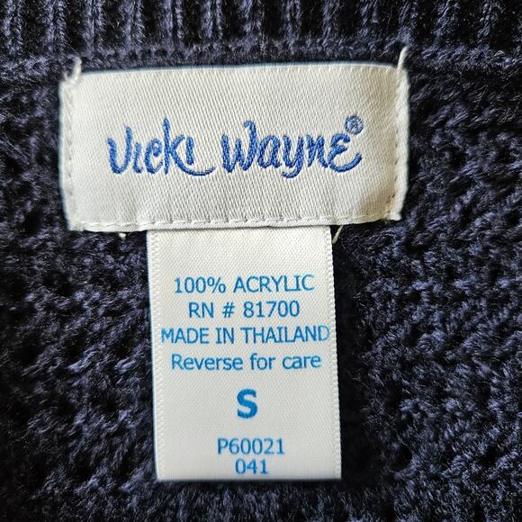 Vicki Wayne Navy Blue Cropped Cocoon Knit Open Shrug Cardigan Size Small - Picture 10 of 10